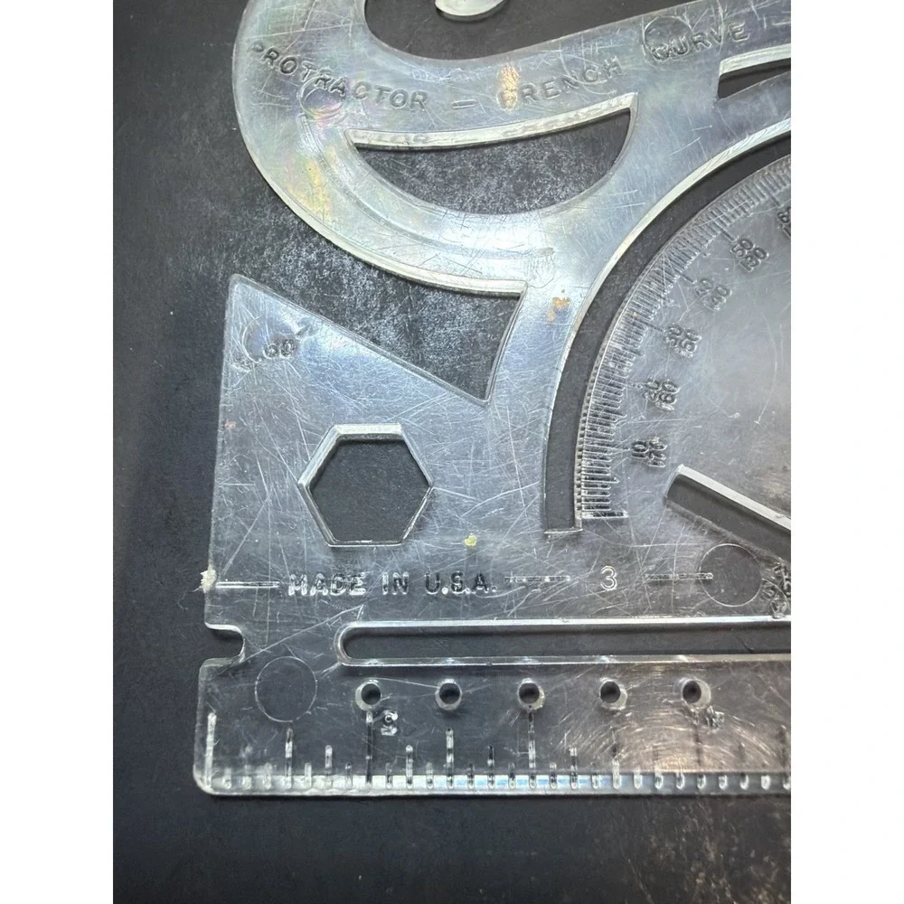 Vintage Drafting Tool Lot Sterling Protractor Geometry Ruler Template 72' Borden